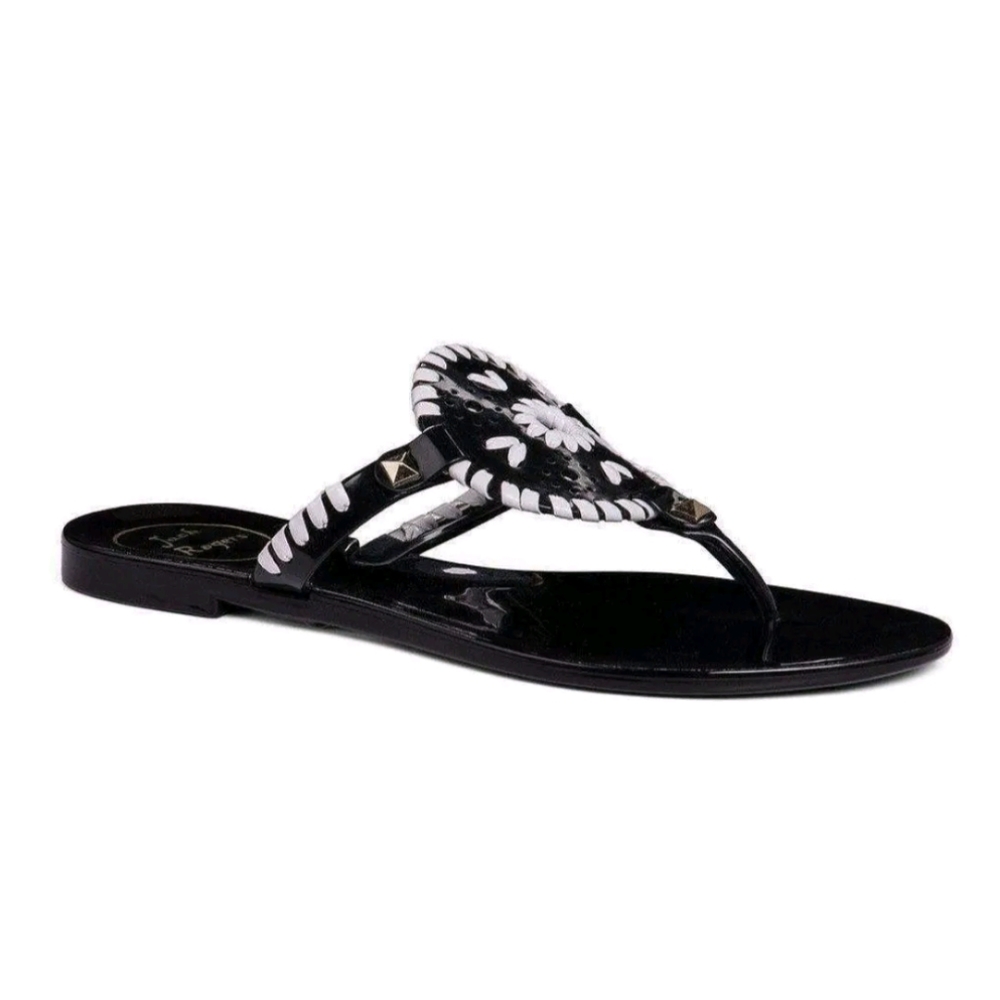 Jack Rogers Black White Georgica Jelly Sandals Size 5 - Picture 2 of 10